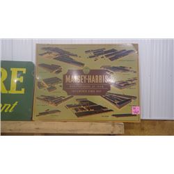 MASSEY HARRIS CARDBOARD SIGN AND SMALL MASSEY FERGUSAN METAL RACK