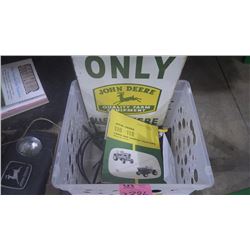 GROUP OF J.D. "110" AND "112" GARDEN TRACTOR PARTS AND SERVICE MANUALS, HEAD LIGHTS, GRILL AND TIRE