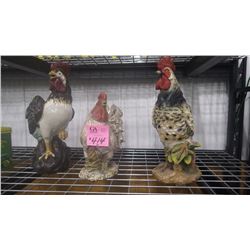 3 PORCELAIN ROOSTERS