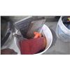 Image 1 : TWO PAILS AND TWO SPOOLS OF FENCING SUPPLIES INCLUDING STAPLES, INSULATORS AND NAILS