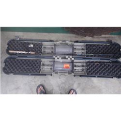 HARD SHELL FISHING CASE WITH TWO UGLY STICK AND ONE BERKLY PRO FISHING RODS