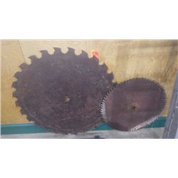 TWO LARGE CIRCULAR SAW BLADES APPROX 36" AND 24"