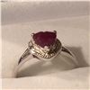 Image 2 : Ladys Very Fancy 18 kt White Gold over Sterling Silver "Heart Shape" Pigeon Blood Ruby & Diamond Rin