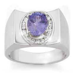 2.83 CTW Tanzanite & Diamond Mens Ring 10K White Gold - REF-83M8F - 14475