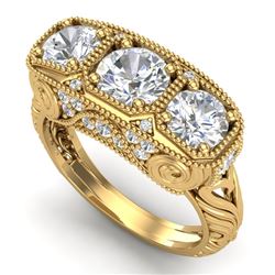 2.51 CTW VS/SI Diamond Solitaire Art Deco 3 Stone Ring 18K Yellow Gold - REF-436F4M - 36991