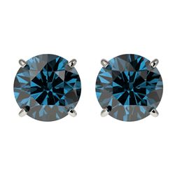 2.11 CTW Certified Intense Blue SI Diamond Solitaire Stud Earrings 10K White Gold - REF-263Y6N - 366