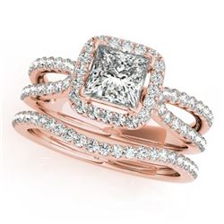 1.71 CTW Certified VS/SI Princess Diamond 2Pc Set Solitaire Halo 14K Rose Gold - REF-446M5F - 31344