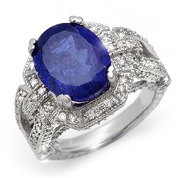 8.50 CTW Tanzanite & Diamond Ring 14K White Gold - REF-286X4T - 10996