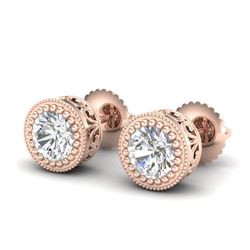 1.09 CTW VS/SI Diamond Solitaire Art Deco Stud Earrings 18K Rose Gold - REF-180T2X - 36888