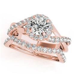 1 CTW Certified VS/SI Diamond 2Pc Wedding Set Solitaire Halo 14K Rose Gold - REF-117W5H - 31059