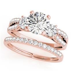 1.46 CTW Certified VS/SI Diamond 3 Stone 2Pc Wedding Set 14K Rose Gold - REF-224X4T - 32040