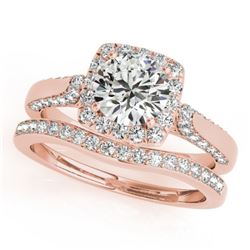 1.64 CTW Certified VS/SI Diamond 2Pc Wedding Set Solitaire Halo 14K Rose Gold - REF-228R8K - 30709