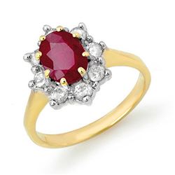 2.50 CTW Ruby & Diamond Ring 14K Yellow Gold - REF-70R9K - 13194