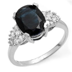 3.80 CTW Blue Sapphire & Diamond Ring 14K White Gold - REF-63K6R - 12465