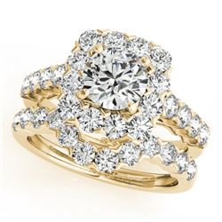 2.12 CTW Certified VS/SI Diamond 2Pc Wedding Set Solitaire Halo 14K Yellow Gold - REF-187W3H - 30668