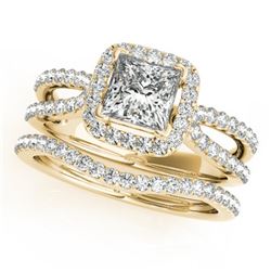 1.71 CTW Certified VS/SI Princess Diamond 2Pc Set Solitaire Halo 14K Yellow Gold - REF-446W5H - 3134