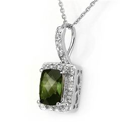 2.25 CTW Green Tourmaline & Diamond Necklace 14K White Gold - REF-50K5R - 10188