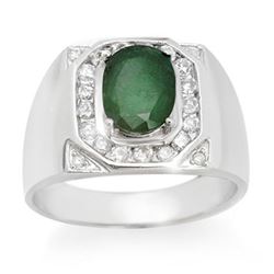 2.60 CTW Emerald & Diamond Mens Ring 14K White Gold - REF-104N5Y - 14466