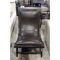 WOOD AND LEATHER PARLOR CHAIR