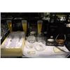 Image 2 : SHELF LOT - CHAMPAGNE FLUTES, WINE AND PILSNER GLASSES, WOOD STORAGE CHEST