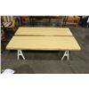 Image 2 : PAIR OF BENCHES - WHITE METAL BASE WOODEN TOP