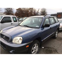 2003 HYUNDAI SANTA FE, 4 DOOR SUV, BLUE, VIN # KM8SB12BX3U358304