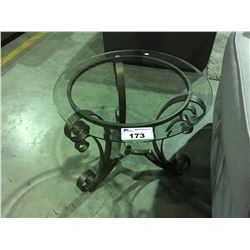 GLASS TOP WITH WROUGHT IRON BASE END TABLE