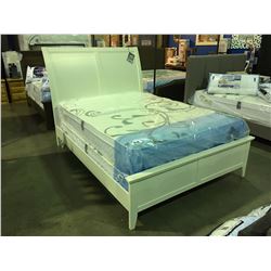 QUEEN SIZED WHITE BED - HEADBOARD, FOOTBOARD & RAILS