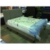Image 2 : QUEEN SIZED GREY UPHOLSTERED BED- HEADBOARD, FOOTBOARD & RAILS