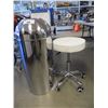 Image 1 : STAINLESS CHROME GARBAGE CAN/WHITE LEATHER AND CHROME MINI BAR STOOL