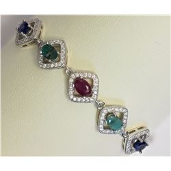 STERLING SILVER EMERALD, SAPPHIRE, RUBY BRACELET INSURANCE VALUE $1000