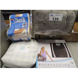 MEMORY FOAM LEG PILLOW/KING SHEET SET/QUEEN SHEET SET/BATHROOM SCALE