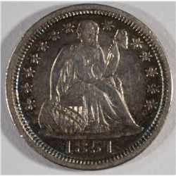 1851 SEATED DIME, CH AU
