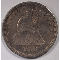 1858 SEATED QUARTER, AU/UNC