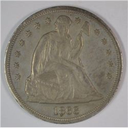1866 SEATED DOLLAR, AU/BU