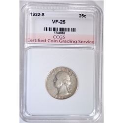 1932-S WASHINGTON QUARTER CCGS VERY FINE