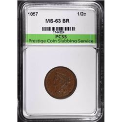 1857 HALF CENT, PCSS CH BU BROWN