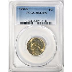 1952-S JEFFERSON NICKEL, PCGS MS-66 FULL STEPS