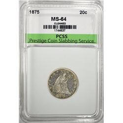 1875 20-CENT PIECE, PCSS CH/GEM BU cleaned