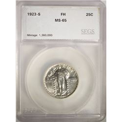 1923-S STANDING LIBERTY QUARTER, SEGS GEM BU!