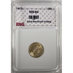 1912 BARBER DIME RNG CH BU