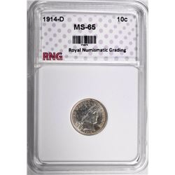 1914-D BARBER DIME RNG GEM BU