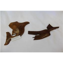 TWO FIRST NATIONS CARVINGS ORCA AND KINGFISHER