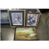 Image 1 : TWO FRAMED DECORATIVE PRINTS AND LARGE SIGNED OIL ON CANVAS