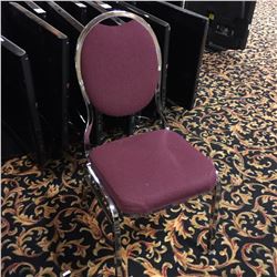 STACK OF 10 BURGUNDY AND METAL FRAME BANQUET CHAIRS