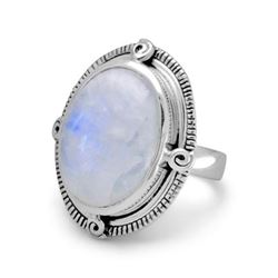 Oval Rainbow Moonstone Ring Size 10