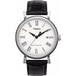#33-TIMEX BLACK LEATHER STRAP, ROMAN NUMERAL