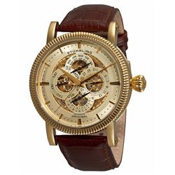 #44-STUHRLING ORIGINAL BROWN LEATHER, GOLD