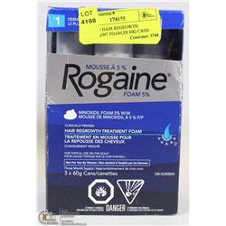 ROGAINE HAIR REGROWTH TREATMENT FOAM,3X 60G CANS