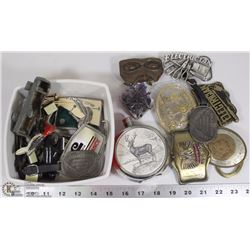 FLAT OF VINTAGE & ANTIQUE BELT BUCKLES & AMETHYST